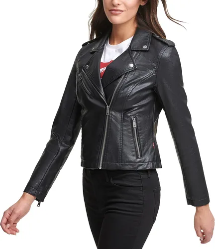 Vista 3 de Levi's Chaqueta de moto clásica de piel sintética para mujer (talla regular y grande)