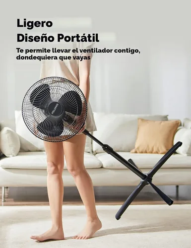 Vista 9 de PELONIS Ventilador de pedestal de 16 pulgadas para dormitorio, ventilador oscilante, 3 velocidades, oscilación de 90°, altura ajustable, ventilador