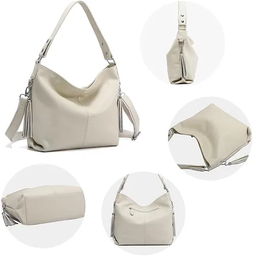 Vista 51 de Moda suave cuero genuino borla mujer bolso señoras hombro mensajero hobo bolso