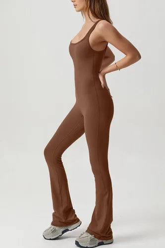 Vista 5 de QINSEN Enterizo de pierna ancha para mujer, sin mangas, cuello cuadrado, entallado, longitud completa, casual, Unitard