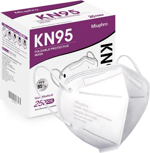 Vista 11 de Miuphro KN95 - Paquete de 25 mascarillas desechables de seguridad transpirables de 5 capas contra PM2.5, máscara desechable de protección Negro