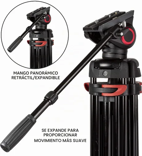 Vista 5 de Ultimaxx Trípode de 72 pulgadas, 72 pulgadas, trípode profesional de doble tubo de aluminio resistente, cabezal de fluido de 360 grados, esparcidor