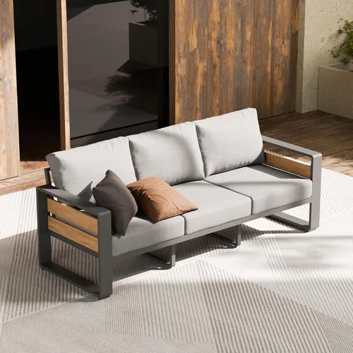 Vista 13 de ZANDOR Muebles de Exterior de Aluminio - 1 Pieza Sofá de Dos Plazas, Sofá de Exterior Moderno de Metal Resistente a Todas las Condiciones con Cojín