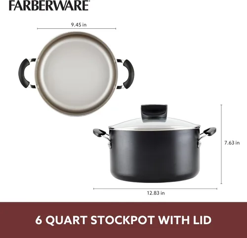 Vista 3 de Olla Farberware Smart Control antiadherente con tapa, capacidad de 6 cuartos de galón, negra