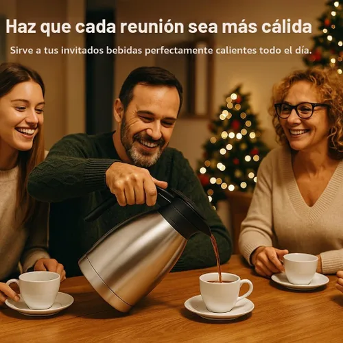 Vista 4 de Heritage66 Jarra térmica de café de 2L con cepillo de limpieza, servidor de acero inoxidable aislado al vacío de triple pared, mantiene las bebidas