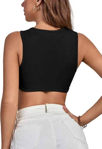 Vista 2 de Rooscier Camiseta corta sin mangas con diamantes de imitación acanalados para mujer