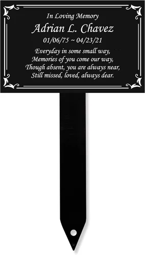 Vista 5 de Estaca de placa conmemorativa, marcador de metal extra grande y resistente Escritura negra/dorada