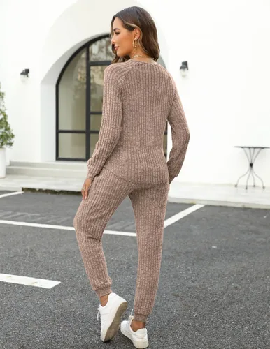 Vista 39 de Wiholl - Conjuntos de dos piezas para mujer: ropa cómoda con sudadera abotonada y pantalones deportivos con bolsillos