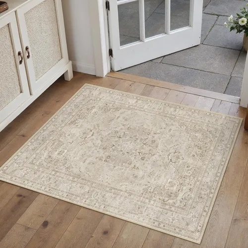Vista 46 de PureCozy Alfombra de área beige de 2 x 3 pulgadas, lavable, vintage, pequeña, para entrada, cocina, suave, retro, floral, de pelo bajo, tapete