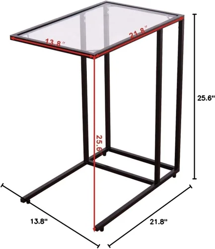 Vista 3 de Mesa auxiliar rectangular inclinable con parte superior de cristal, mesa auxiliar de sofá, mesa auxiliar de café para soporte de laptop, sala