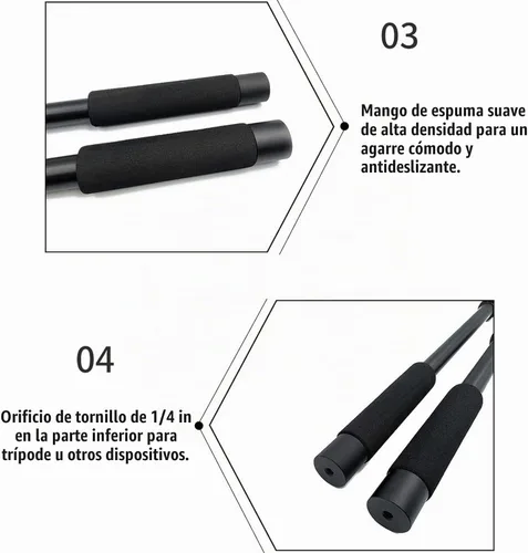 Vista 4 de Poste de brazo de micrófono de mano, brazo de micrófono extensible de 4 5 secciones con mango de espuma y hilos de 1/4 pulgadas, soporte