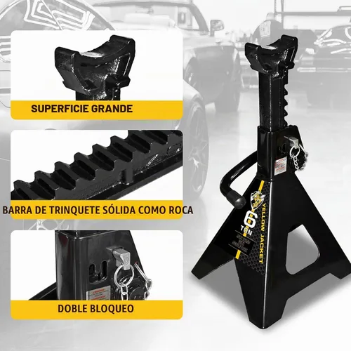 Vista 4 de YELLOW JACKET - Soportes de gato de 6 toneladas con doble bloqueo para levantar coches y SUV, acero de alta resistencia, capacidad de 13000 lb, 1