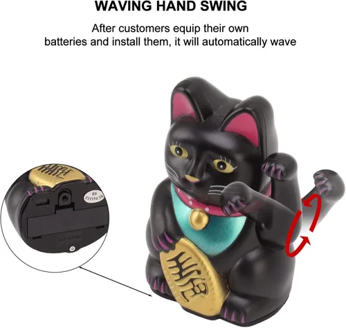 Vista 6 de Gato de la fortuna de la suerte Maneki Neko de 4 pulgadas, decoración de gato de la suerte que agita a mano para el hogar, adorno de escritorio