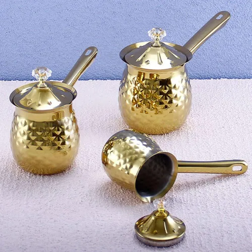 Vista 3 de Cafetera turca, decantador de café expreso de acero inoxidable, capacidad de 13.5 onzas, olla de leche más cálida, cafetera árabe griega, cafetera