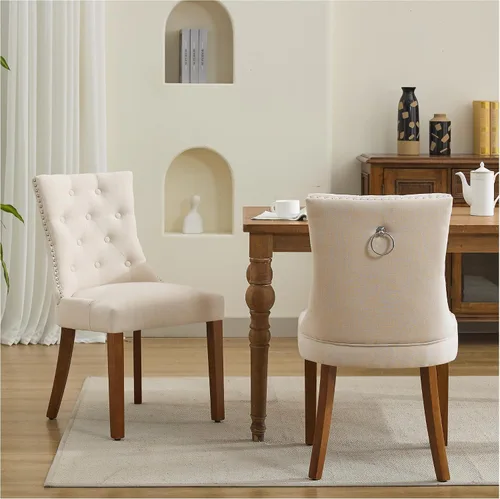 Vista 3 de Juego de 2 sillas de comedor modernas con respaldo, color beige