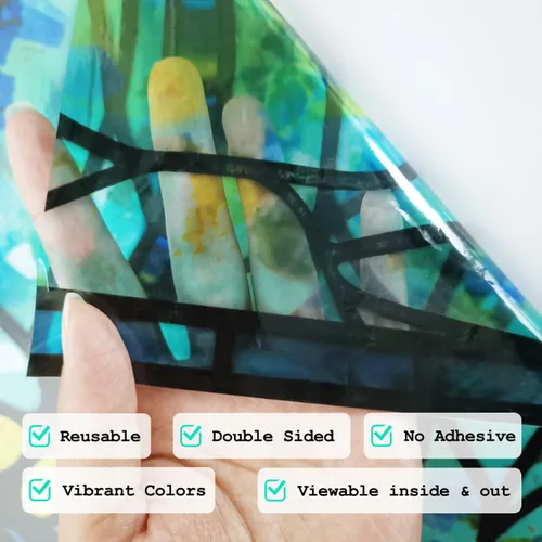 Vista 3 de funlife Película original de imitación dibujada a mano para ventana, adhesivo estático de doble cara, adecuada para entrada, decoración de puertas