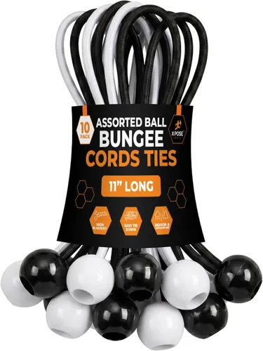 Vista 12 de Xpose Safety Cuerdas elásticas de bolas de 6 pulgadas, paquete de 10 cuerdas elásticas resistentes de colores surtidos en blanco y negro con lazos