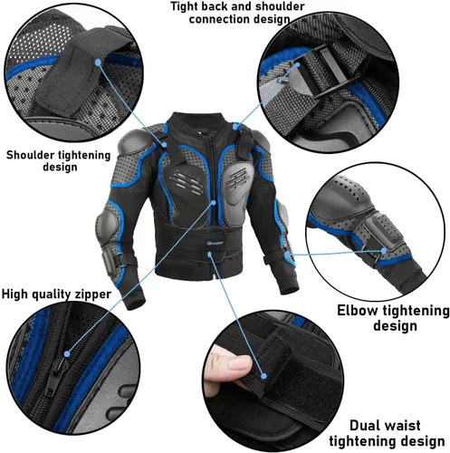 Vista 5 de Reomoto Chaqueta de motocicleta para niños, equipo de motocross, chaqueta de armadura de cuerpo completo para ciclismo, MTB, ATV, patinaje, esquí