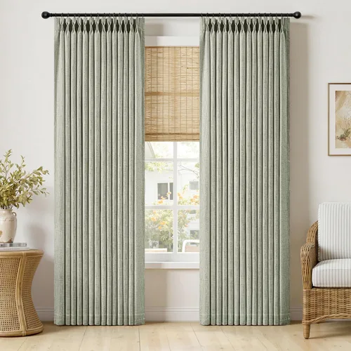 Vista 34 de MIULEE Cortinas de lino gruesas con pinzas plegadas de 96 pulgadas de largo, 2 paneles para sala de estar y dormitorio, cortinas de ventana Natural