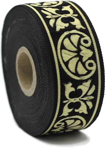 Vista 4 de Carrete de 11 yardas 1.37 pulgadas palmeras negro y dorado Jacquard cinta tapicería tela costura adornos suministros DIY 35058