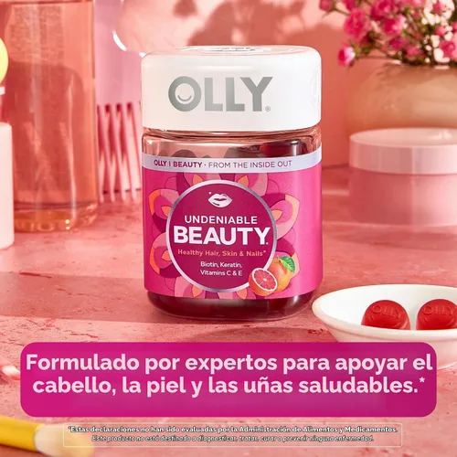 Vista 2 de OLLY Undeniable Beauty - Gomitas de belleza para el cabello, piel, uñas; con biotina, vitamina C, queratina; suplemento masticable, sabor pomelo