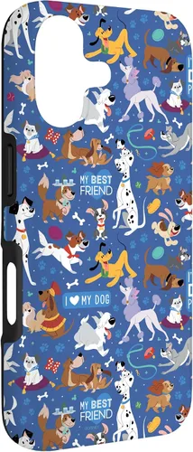 Vista 3 de Disney Funda para iPhone 17 con texto en inglés «Dogs I Love My Dog», color azul