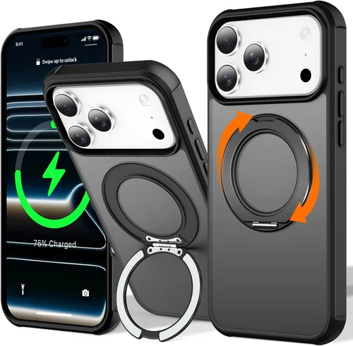 Vista 85 de UMIONE - Funda con diseño de anillo magnético giratorio de 360° para iPhone 11, soporte de bucle invisible integrado, compatible con Magsafe, funda