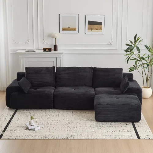 Vista 4 de WILLIAMSPACE Sofá modular para sala de estar, moderno sofá modular tapizado en forma de L de 4 plazas con puertos de carga USB y reposabrazos