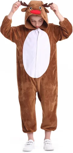 Vista 2 de Disfraz unisex de animales para niños, pijama de animales con capucha de felpa, para Halloween, carnaval, animal, para niños y niñas