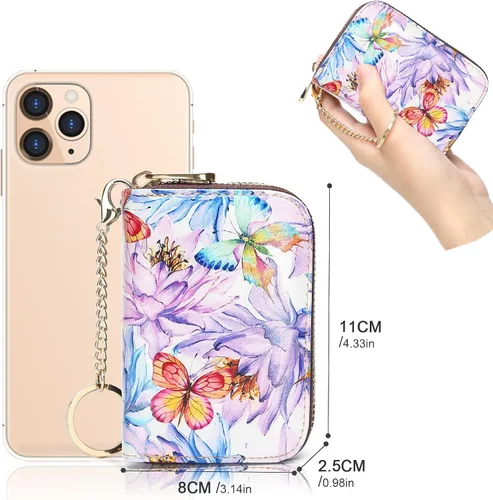 Vista 5 de APHISON - Tarjetero con protección RFID, carteras , funda para tarjetas de cuero con cremallera para mujerniñacaja regalo