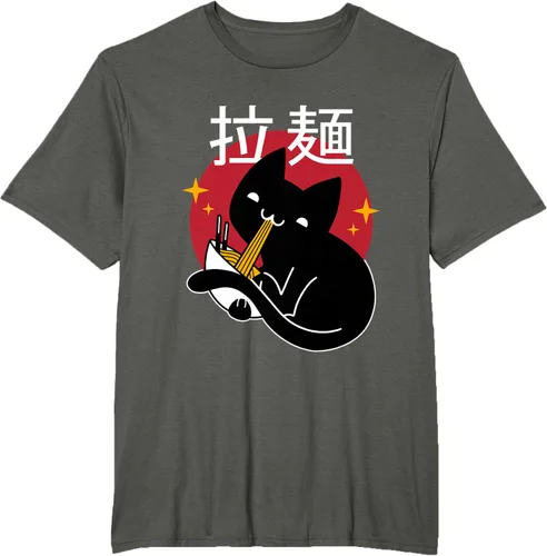 Vista 4 de Camiseta japonesa Ramen Noodle Cat, Negro