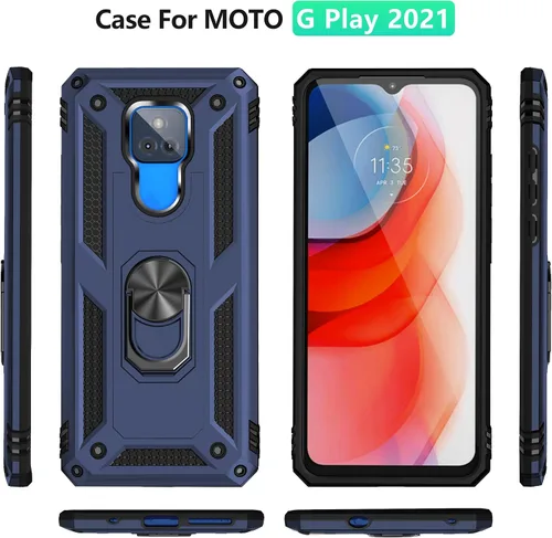 Vista 7 de Funda para Moto G Play 2021, con protector de pantalla de vidrio templado [2 unidades], funda resistente de grado militar, antiarañazos, a prueba