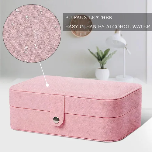 Vista 4 de XMJXBOX Caja organizadora de joyas de 3 capas de piel sintética para mujeres, niñas, estuche de almacenamiento impermeable para collares, anillos