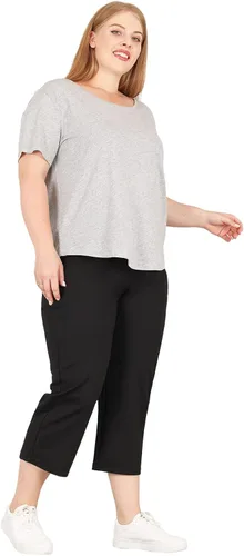 Vista 6 de Bamans Pantalones capri de talla grande para mujer, elásticos, cómodos, de pierna recta, para el trabajo, con bolsillos
