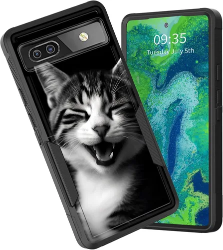 Vista 44 de Funda para Pixel 6A, funda protectora híbrida de doble capa resistente a prueba de golpes de policarbonato duro de silicona suave TPU para Google
