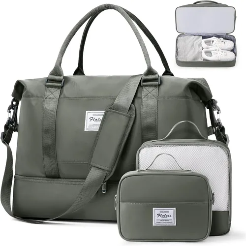 Vista 12 de Bolsas de fin de semana para mujer, bolsas de lona de viaje con compartimento para zapatos, bolsa de viaje para artículos personales, bolsa de fin