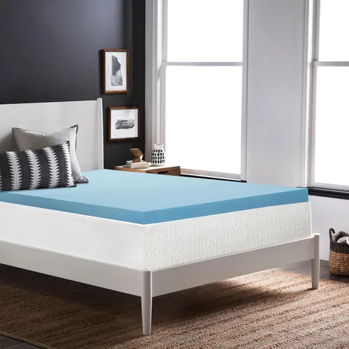 Vista 9 de Spring Coil, Toppers de espuma viscoelástica de gel contorneado de 1 pulgada para mayor comodidad y apoyo, individual, azul