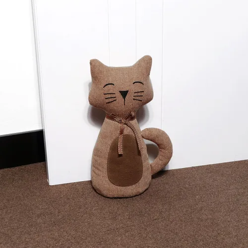 Vista 5 de Lindo tope de puerta decorativo para el hogar y la oficina, topes de puerta de piso, protectores de pared pesados de tela con peso animal, gato café
