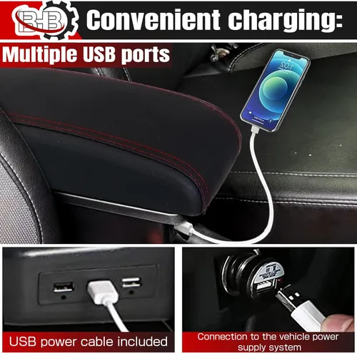 Vista 7 de BHB Caja de reposabrazos para consolas compatible con Nissan Almera Versa 2016-2019, caja de consola central, caja de reposabrazos de carga USB