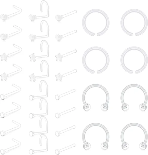 Vista 5 de Piercing para la nariz con pin de hueso Bioflex transparente de 0.71 oz, 0.71 oz, 0.71 oz, para mujeres y hombres