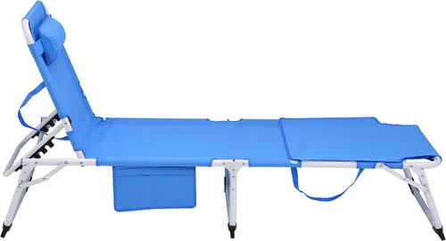 Vista 9 de Silla de bronceado 3 en 1 extragrande con esterilla y agujero para la cara, silla lounge plegable resistente - Silla ajustable de 5 posiciones
