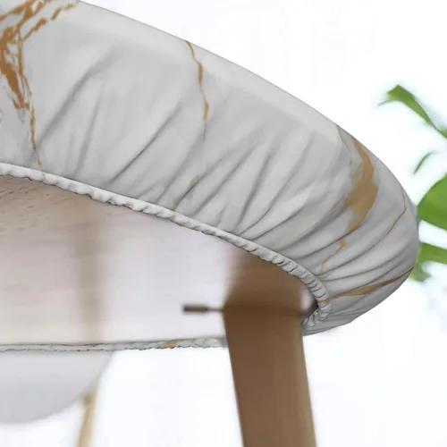 Vista 5 de Mantel para mesa redonda con estampado de mármol blanco, borde elástico, ajustado, impermeable, para mesas de interior y exterior, para comedor