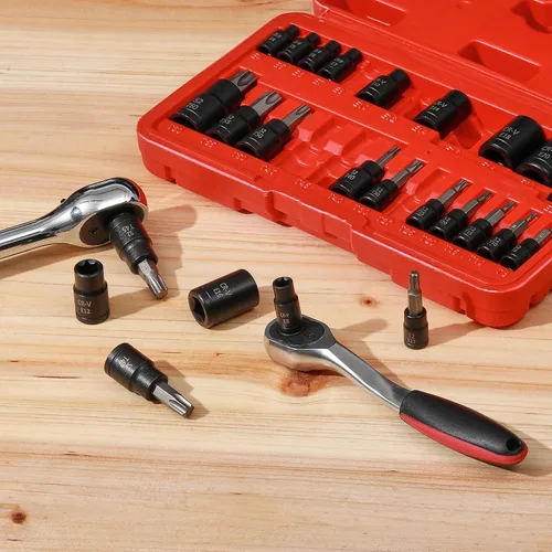Vista 6 de Mayouko Juego de 25 brocas Torx de 1/4", 3/8", 1/2", 1/2", 1/2", 12 enchufes E-Torx hembra y 13 puntas de enchufe estrella