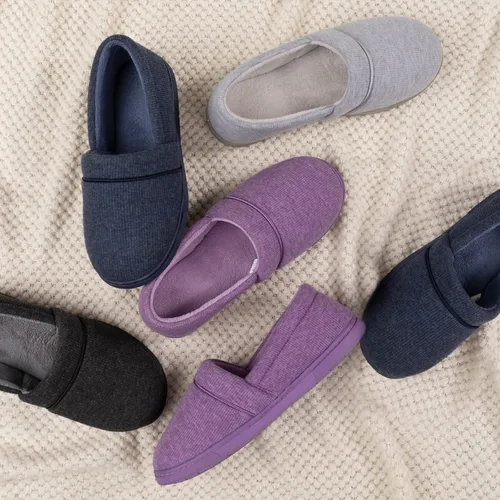 Vista 6 de ULTRAIDEAS - Pantuflas cómodas de punto de algodón con espuma viscoelástica para mujer, pantuflas ligeras con forro afelpado de rizo y suela de goma