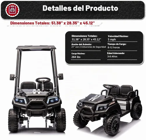 Vista 6 de Juguetes de paseo de 24 V para niños grandes, carrito de golf de 4 Negro
