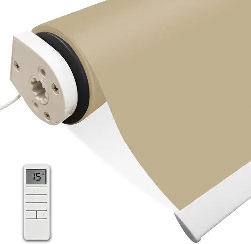 Vista 10 de Persianas motorizadas inalámbricas para ventana, color beige, con control remoto, inalámbricas y recargables, con cenefa metálica de color similar