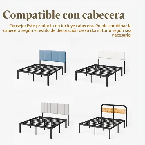 Vista 7 de ZIYOO - Base de cama tamaño Queen, base de cama con plataforma de 35 cm, listones de acero resistente de 3500 libras, diseño antideslizante,
