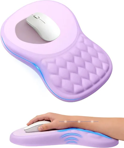 Vista 11 de Alfombrilla de mouse ergonómica con reposamuñecas, soporte de espuma viscoelástica con diseño de pendiente, superficie de licra lisa, base