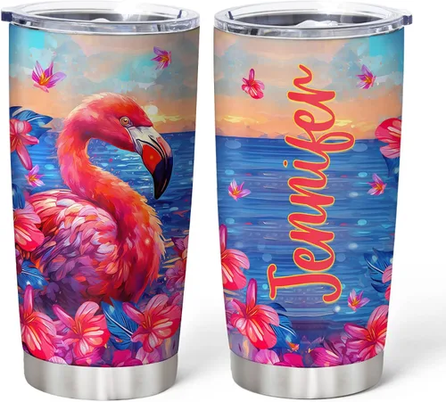 Vista 22 de Hyturtle Regalos personalizados para los amantes de los flamencos, cumpleaños, Navidad, vaso de acero inoxidable con nombre personalizado, 20 onzas