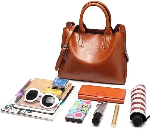 Vista 7 de Women Fashion Tote Handbags Lightweight PU Leather Satchel Shoulder Bags Retro Oil Wax Handle Purse